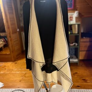 Black & Cream Draped Open-Front Women's Sweater Cardigan